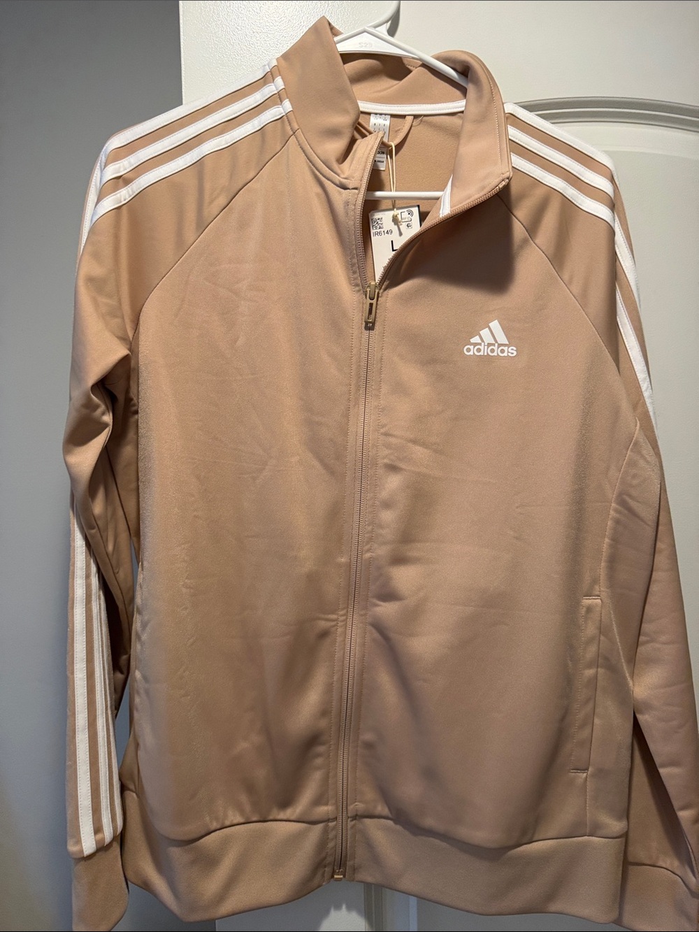 adidas Women’s Tan Track Jacket with White 3-Stripes